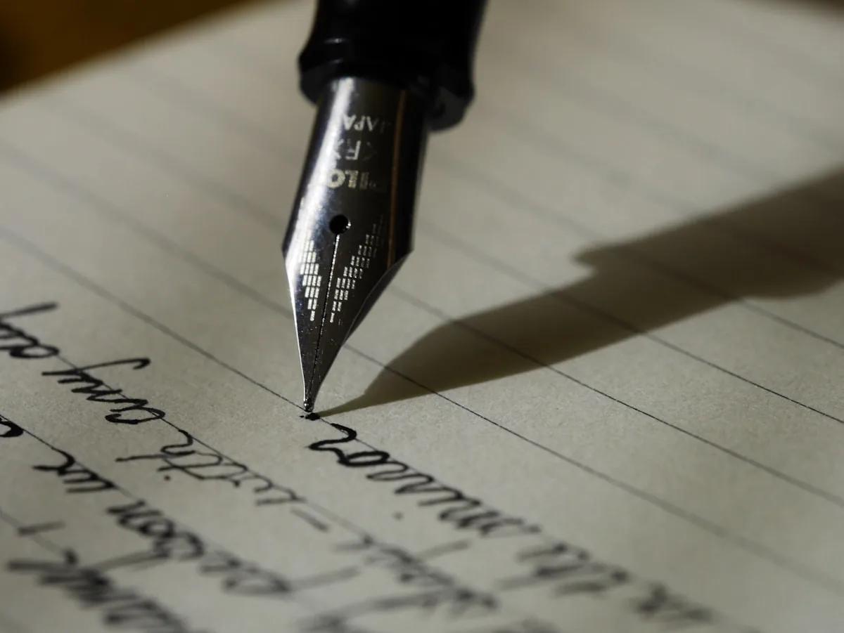 Person writing with pen on paper — the art of crafting a winning Upwork proposal that gets hired